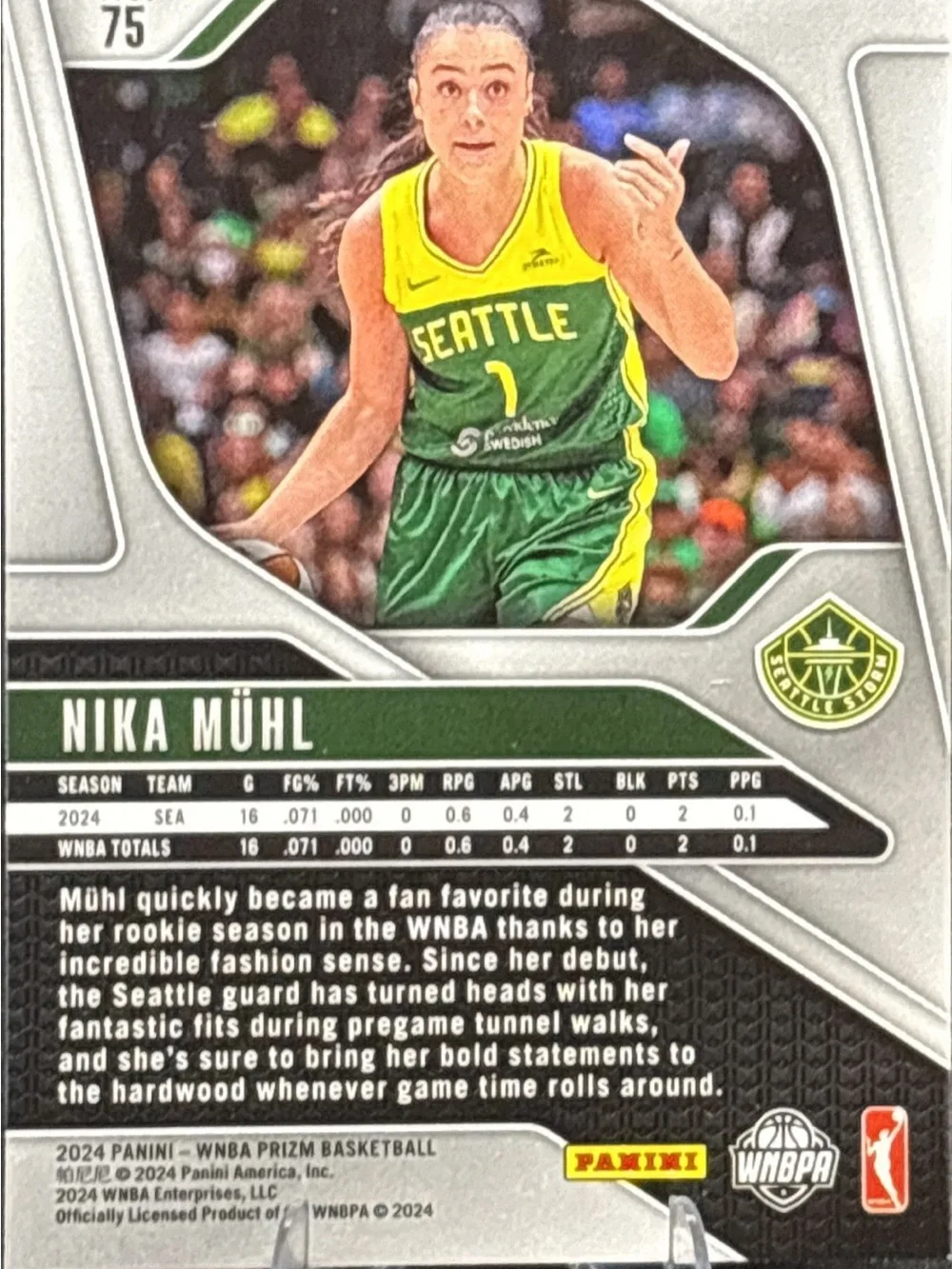 Panini Prizm Nika Mühl Seattle Storm Rookie Basketball Card
